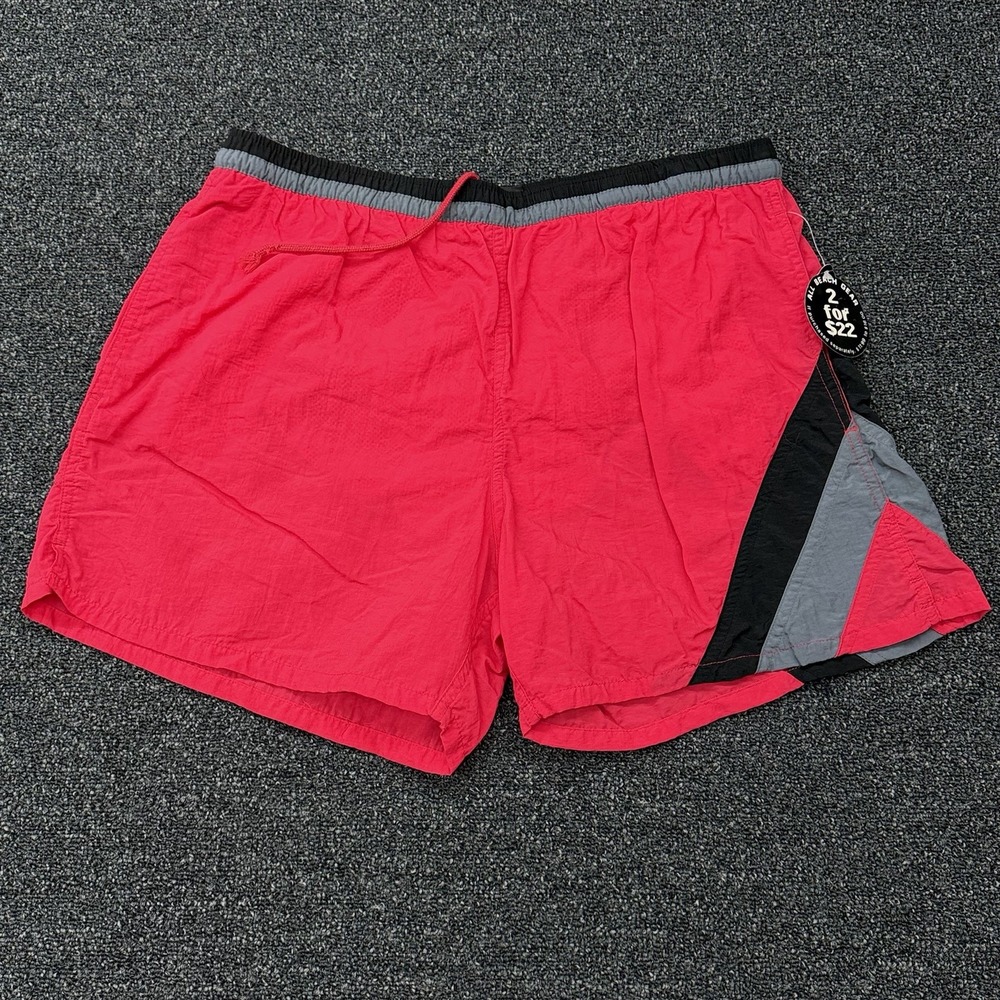 Vintage Swim Trunks Large Red JCPenney Beach Gear Deadstock NWT Nylon Shorts 90s